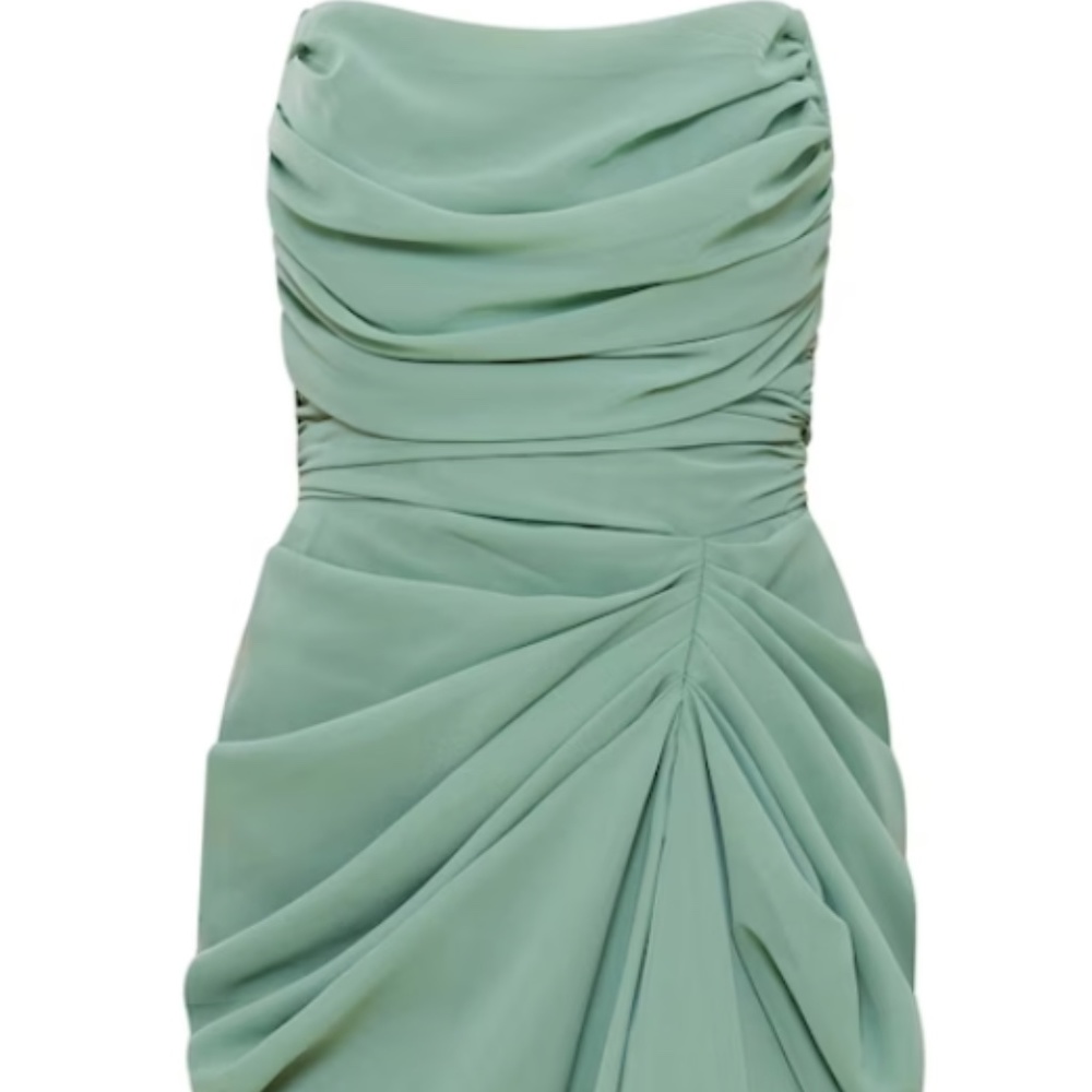 PLT Seafoam Green Chiffon Corset Bandeau Draped Midi Dress | Size 12 (L)